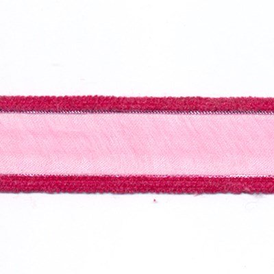 Lint 25 mm voile met fluweel roze 50 cm op=op 