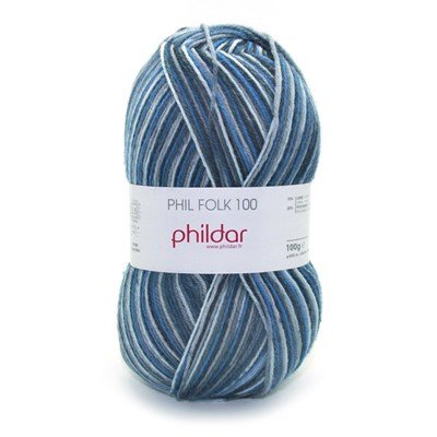 Phildar Phil folk 100 - 902 bai - blauw gemeleerd op=op 