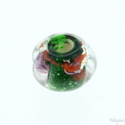 Kraal 10 mm glas - groen met bloem CF1\81103\c 4 stuks op=op 