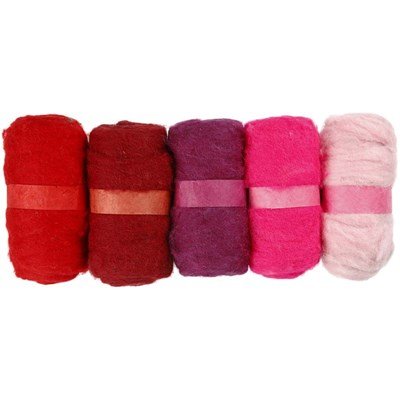 Gekaarde wol assortiment rood roze 5 x 100 gram 