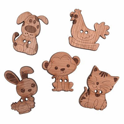 knoop 25 - 30 mm dieren hout 5 stuks 