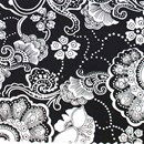 Tissu de Marie bloemen wit op zwarte achtergrond (per 50 cm)