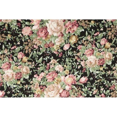 Tissu de Marie - Katoen rozen op zwarte achtergrond per 50 cm 