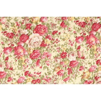 Tissu de Marie - Katoen rozen roze op ecru achtergrond per 50 cm 