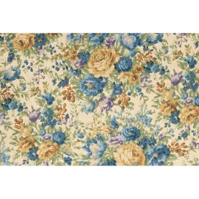 Tissu de Marie - Katoen bloemen blauw op ecru achtergrond per 50 cm 