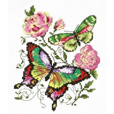 Borduurpakket dieren - Butterflies and roses