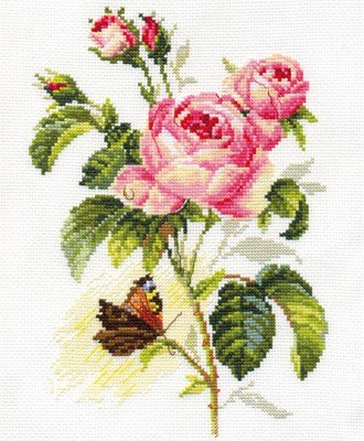 Borduurpakket bloemen rose and butterfly AL02013