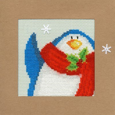 Borduurpakket kerstkaart - snowy penguin