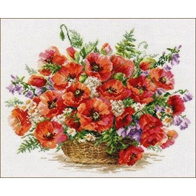 Borduurpakket bloemen Basket of Poppies AL02-28 op=op 