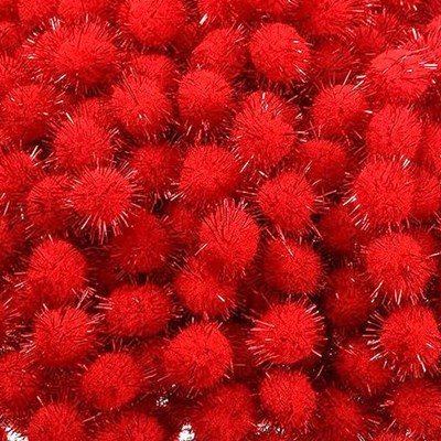 Pompon 25 mm glitter rood 100 stuks 