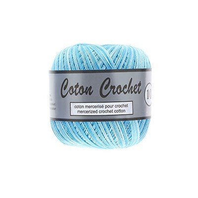 Lammy Yarns Coton Crochet No 10 - 442 wit aqua blauw gemeleerd