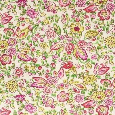 Tissu de Marie - ecru met bloemen geel groen roze per 50 cm 