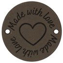 Leren Label rond - Made With Love 03 bruin grijs 35 mm (2 stuks)