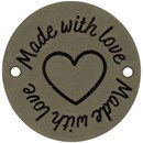 Leren Label rond - Made With Love 02 groen 35 mm (2 stuks)