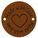 Leren Label rond - Made With Love 04 Cognac 35 mm (2 stuks)