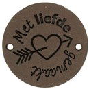 Leren Label rond - met liefde gemaakt 03 bruin grijs 35 mm (2 stuks)