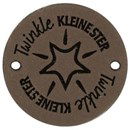 Leren Label rond - Twinkle kleine ster 03 bruin grijs 35 mm (2 stuks)