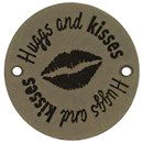 Leren Label rond - Hugs and Kisses 02 groen 35 mm (2 stuks)