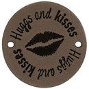 Leren Label rond - Hugs and Kisses 03 bruin grijs 35 mm (2 stuks)