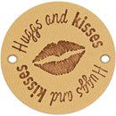 Leren Label rond - Hugs and Kisses 01 naturel 35 mm (2 stuks)