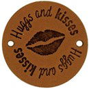 Leren Label rond - Hugs and Kisses 04 cognac 35 mm (2 stuks)