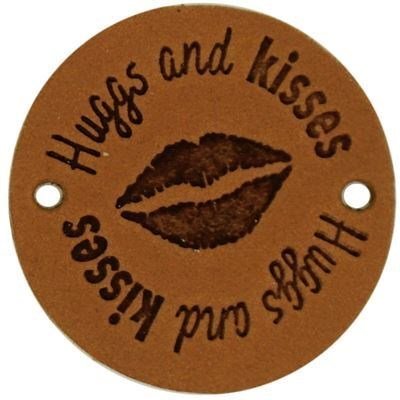 Leren Label rond - Hugs and Kisses 04 cognac 35 mm 2 stuks 