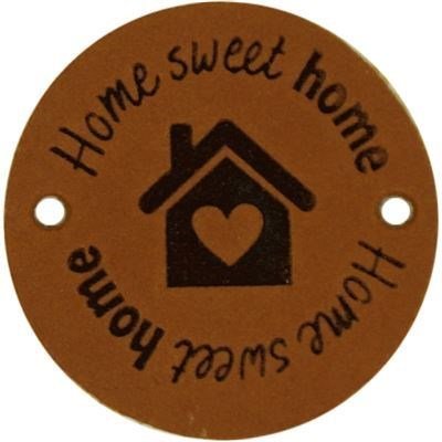 Leren Label rond - Home Sweet Home 04 cognac 35 mm 2 stuks 