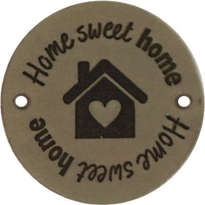 Leren Label rond - Home Sweet Home 02 groen 35 mm 2 stuks 