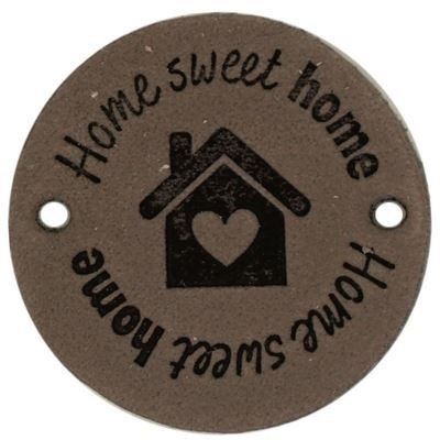 Leren Label rond - Home Sweet Home 03 bruin grijs 35 mm 2 stuks 