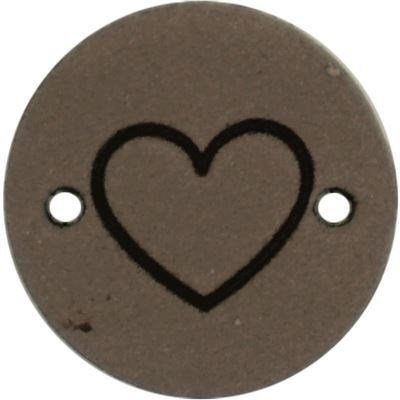 Leren Label rond - hart 03 bruin grijs 2 cm 2 stuks 