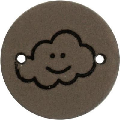 Leren Label rond - wolkje 03 bruin grijs 2 cm 2 stuks 