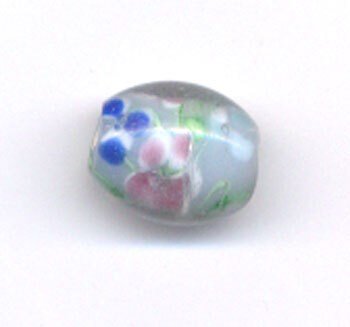 Kraal 14 mm glas - Doorzichtige kraal met blauwe en roze bloemen 72500 4st 