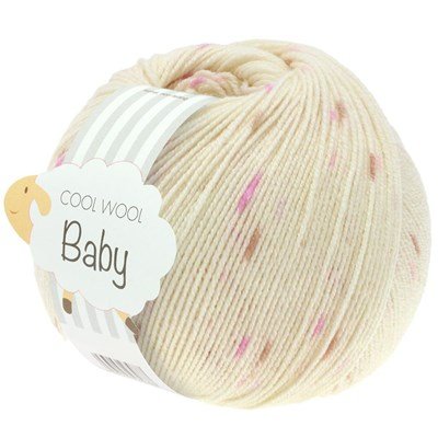 Lana Grossa Cool Wool Baby print punto 353 ecru, lila, roze, bes