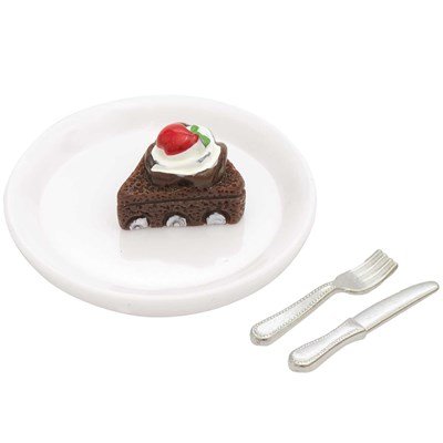 Miniatuur chocoladetaart met bord en bestek - Rico 500398