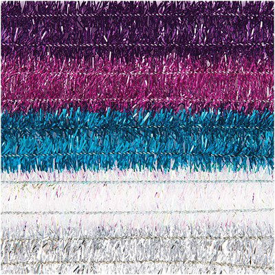 Chenille 9 mm - 50 cm glitter assortiment 10 stuks 