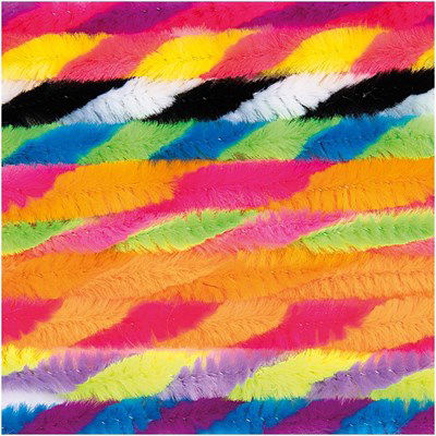 Chenille 9 mm - 50 cm fluor gestreept 10 stuks 