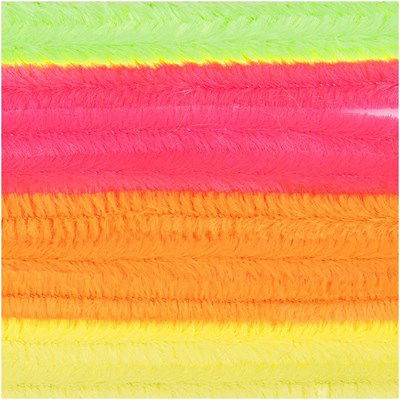 Chenille 9 mm - 50 cm Neon roze, groen, oranje, geel 10 stuks 