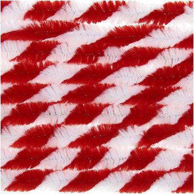 Chenille 9 mm - 50 cm zuurstok gestreept rood wit 10 stuks 