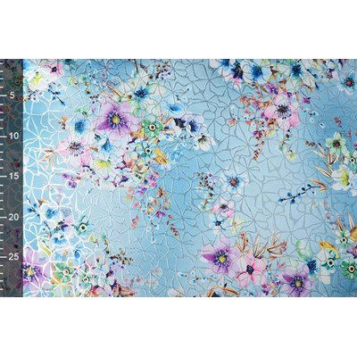 Brokaat Siermotief Kiemura Blauw Multi per 50 cm 