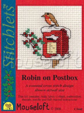 Borduurpakket kerst - Robin on Postbox