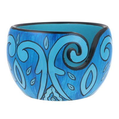 Kluwenhouder - yarn bowl mangohout Blue leaf 11 a 12,5 cm 62015