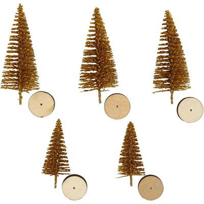 Kerstbomen 40 - 60 mm goud 5 stuks 