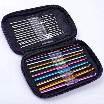 Haaknaald set nr 0,60 t/m 6,5 metaal 22 stuks met etui
