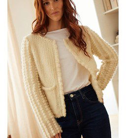 Damesvest Helea met noppen en zakken gemaakt van Phildar Phil Chic