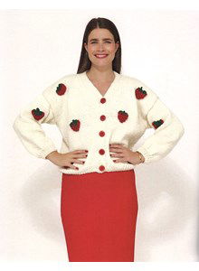 Damesvest met aardbeipatroon