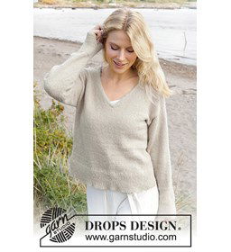 Damestrui met V-hals en punnikrand gemaakt van DROPS Sky