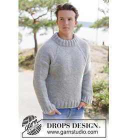 warme heren raglan trui van dikke wol en alpaca gemaakt van Drops Snow - Eskimo