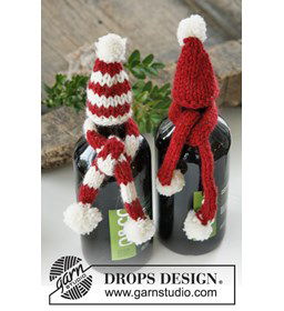 Gebreide muts en sjaal voor fles  gemaakt van Drops Nepal