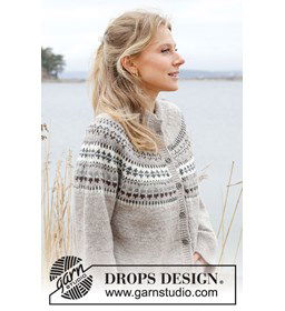 Damesvest met rondepas in jaquard patroon gemaakt van Drops Karisma