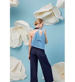 Boodschappen tas Portia met gehaakte tekst gemaakt van Lang Yarns Quattro, Quattro Lame en Quattro color